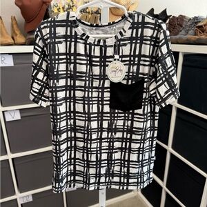 Duray Baby Black and White Messy Gingham Plaid Bamboo Pocket Tee NWT